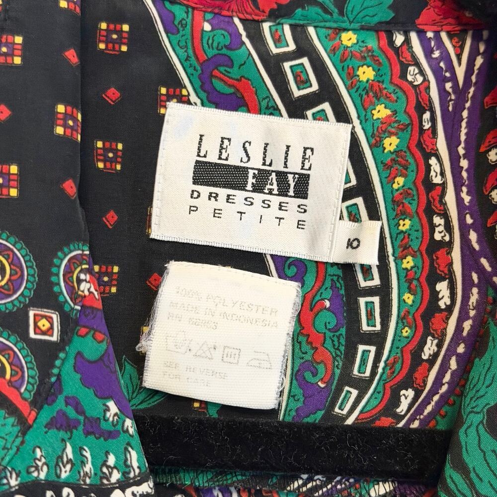 Vintage 90s Leslie Fay Midi Dress 10P Black Paisley Print Maximalist Eclectic - Picture 4 of 5